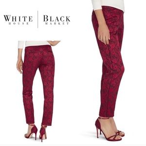 Like New WHBM Red Jacquard Slim Ankle Pant